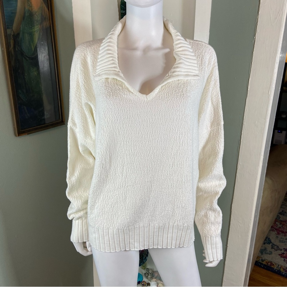 Jewel Toffier Cream White Collared Sweater Women’s Cotton